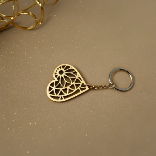 porte clef avec chainette forme coeur et fleur